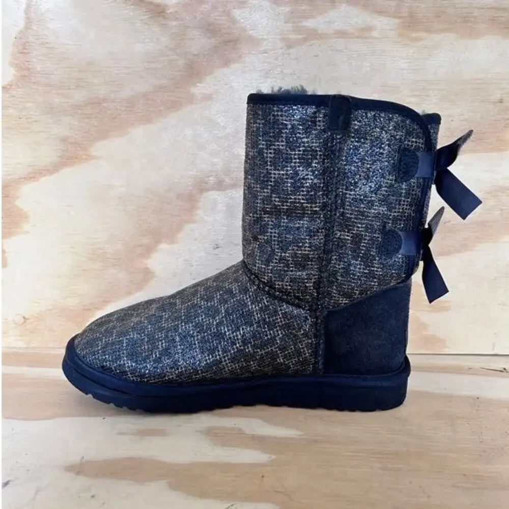 UGG Australia -Bailey Bow Glitter Leopard -Boots -Blue -Women's - 6 -S/N 1006815